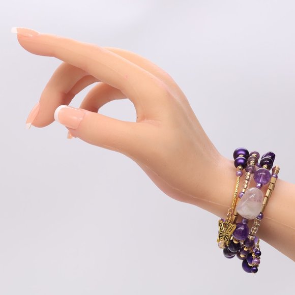 Bracelet with Amethyst stones, unique gold accents and pendants. - Picture 5 of 7